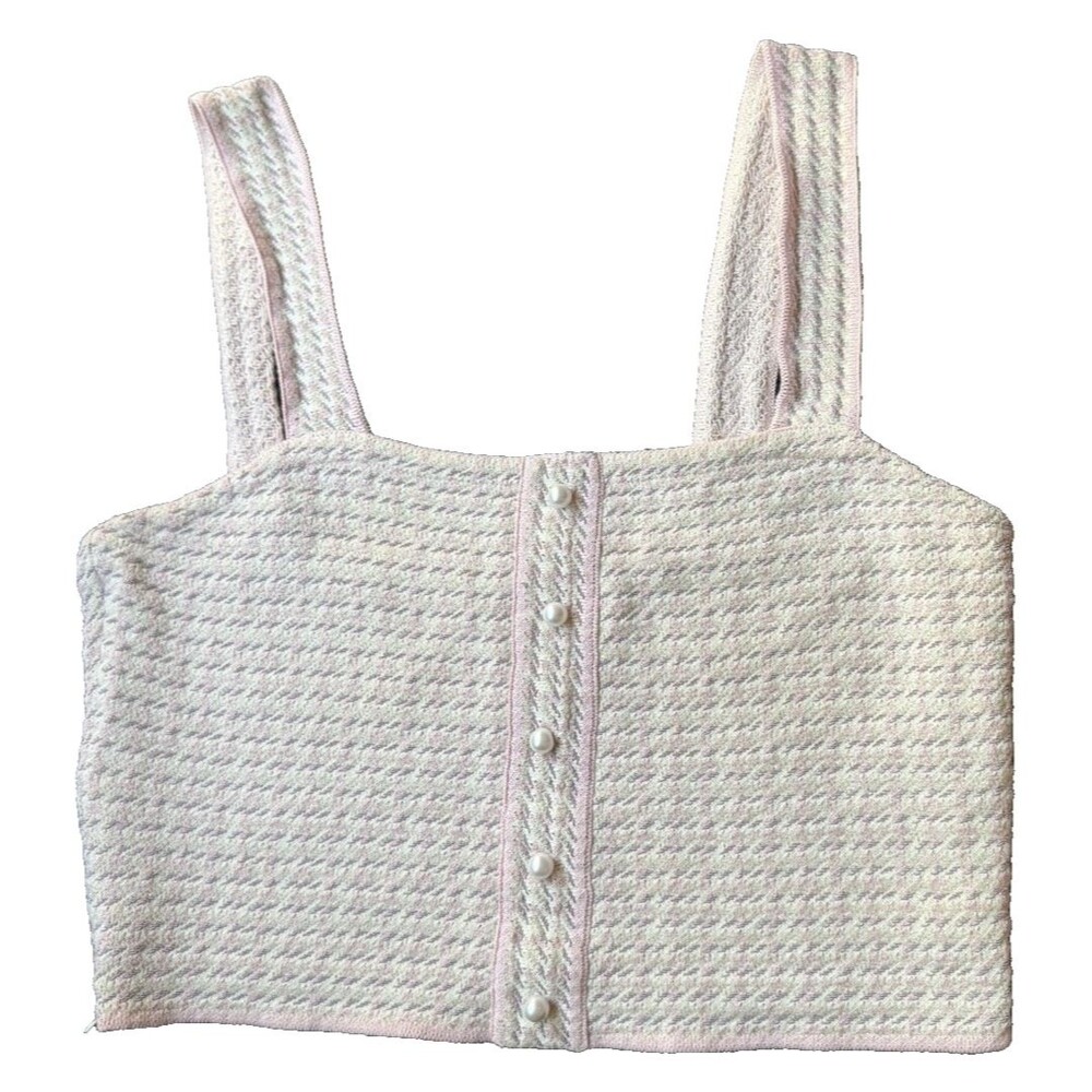 Sandro Paris SFPPU01316 Pink Houndstooth Knit Crop Top Square Neck Sz 3